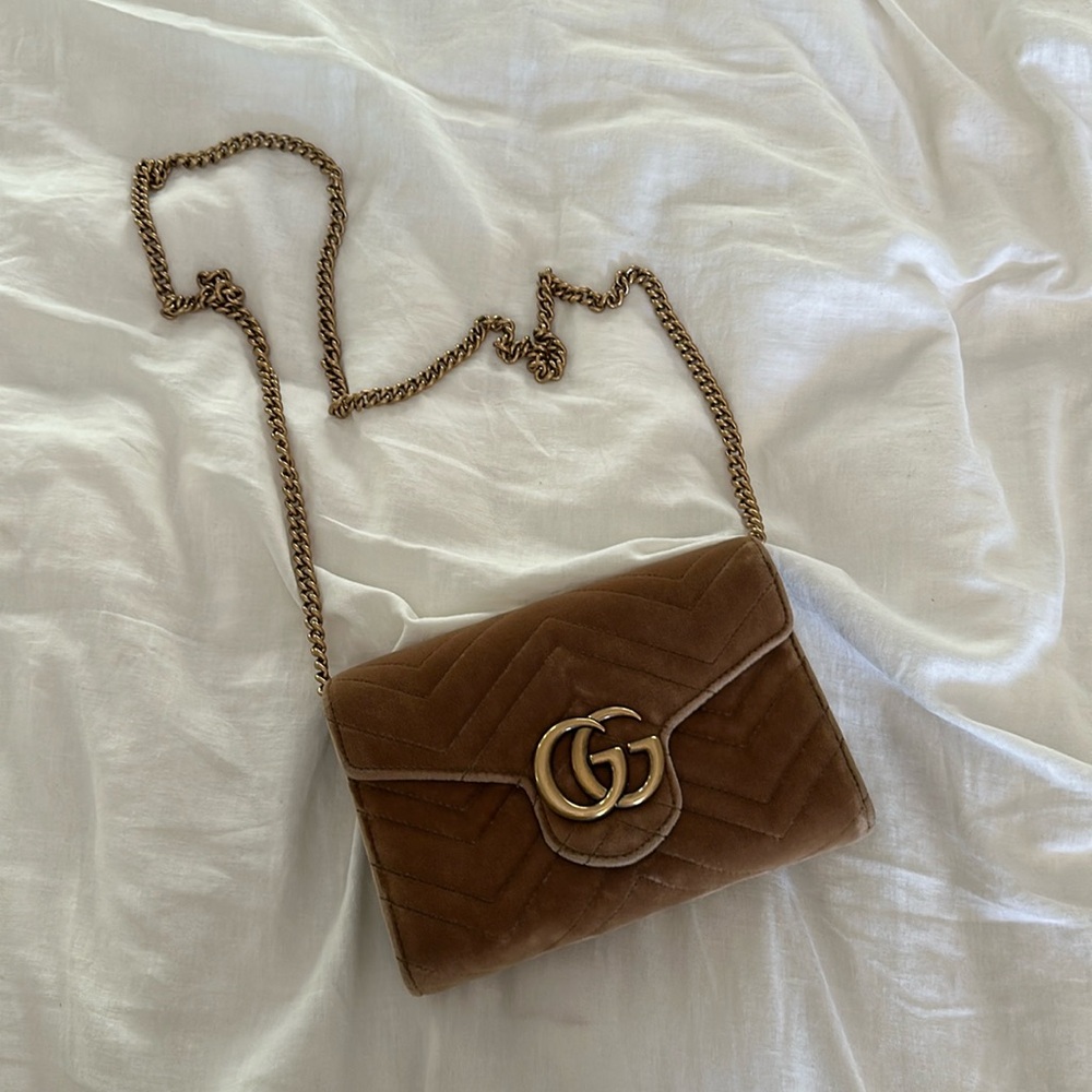 Gucci Velvet Matelasse Marmont Wallet on a Chain